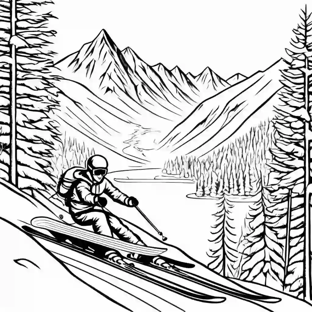 Skiing in Winter coloring pages